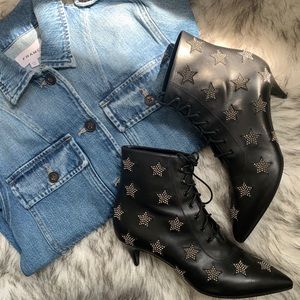 Saint Laurent Charlotte Star Leather Lace-Up Boots